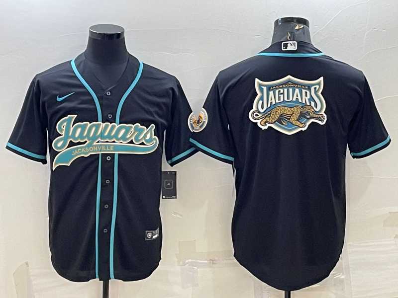 Men%27s Jacksonville Jaguars Black Team Big Logo With Patch Cool Base Stitched Baseball Jersey->indianapolis colts->NFL Jersey